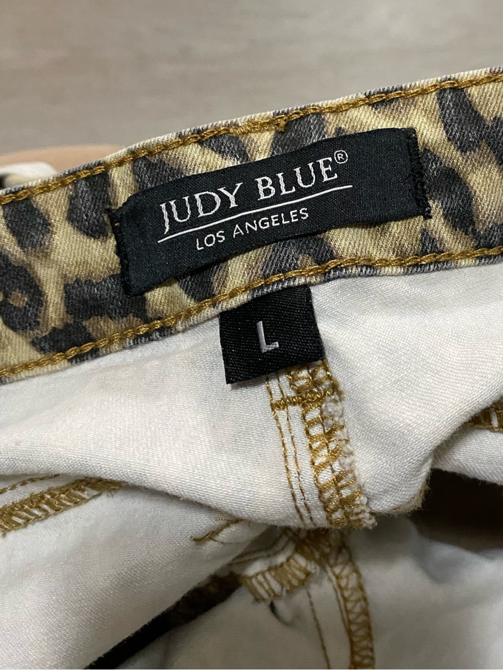 Judy Blue Leopard Print Jean Shorts in Tan & Black - Picture 5 of 9